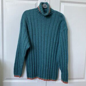 Vintage Barry Bricken Sweater Womens L Mohair Blue Knit Turtleneck Long Line